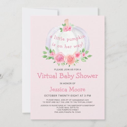 Little Pumpkin Pink Virtual Baby Shower Invitation