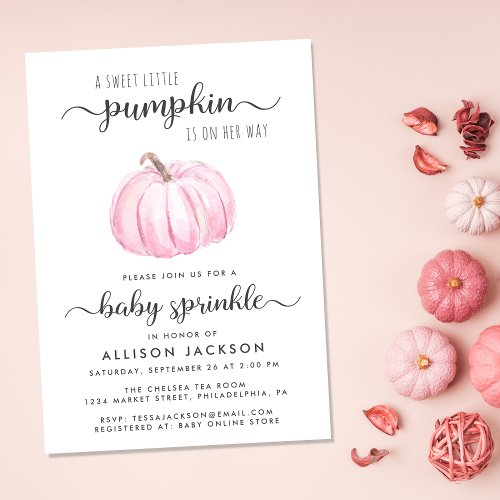 Little Pumpkin Pink Watercolor Baby Girl Sprinkle Invitation