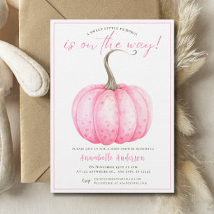 Little Pumpkin Pink watercolor Girl Baby Shower Invitation