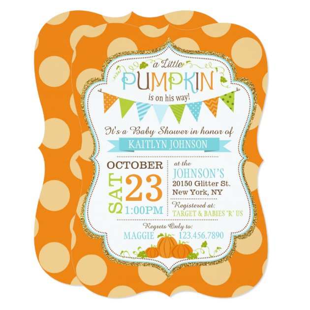 Little Pumpkin Polka-dots Baby Shower Invitation