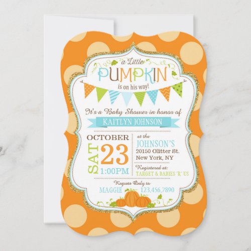 Little Pumpkin Polka_dots Baby Shower Invitation