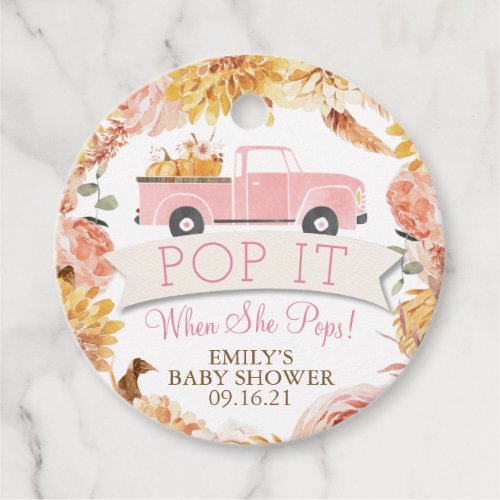 Little Pumpkin Pop It When She Pops Girl Shower Favor Tags