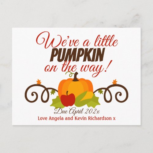 Little Pumpkin Pregnancy Announcement Postcard