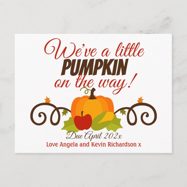 Little Pumpkin Pregnancy Announcement Postcard (Front)