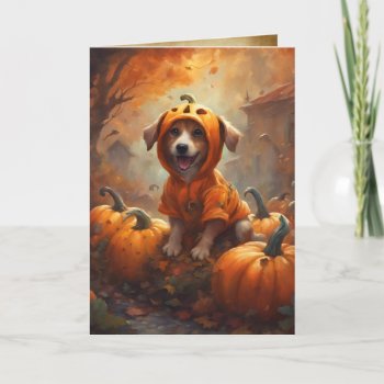 Little Pumpkin Puppy  Happy Halloween Dog Card by golden_oldies at Zazzle