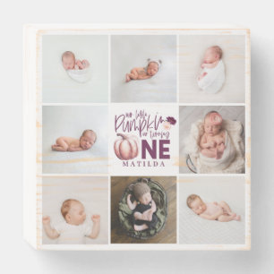 little pumpkin purple 1st birthday multi photo wooden box sign