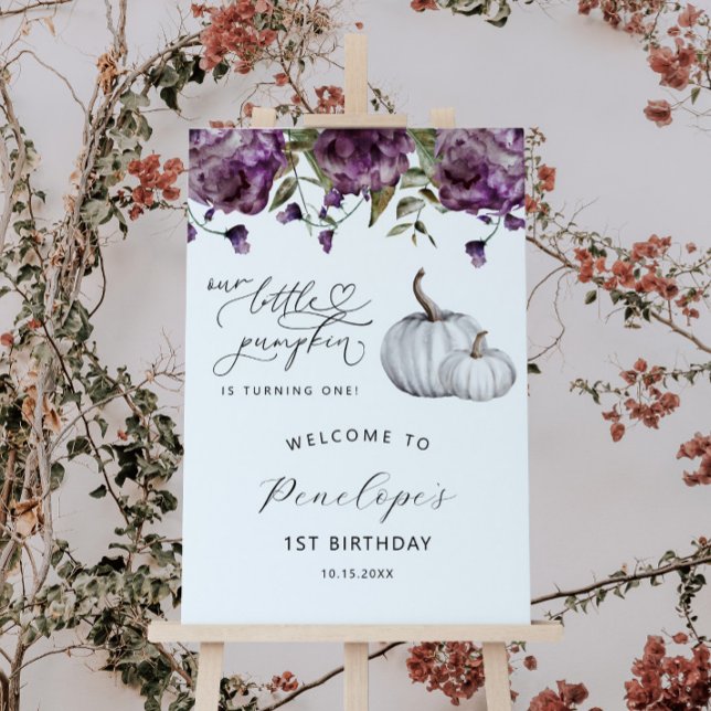 Little Pumpkin Purple Floral Party Welcome Sign (Creator Uploaded)