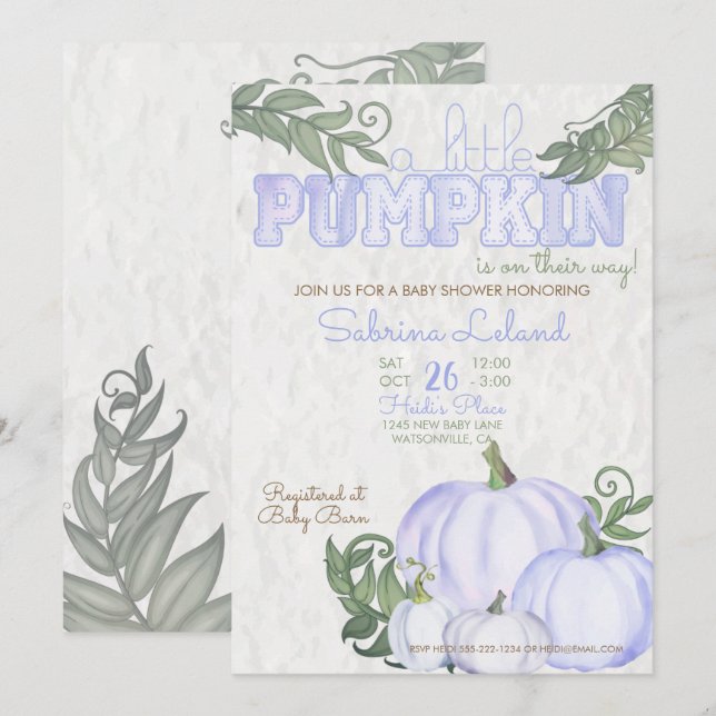 Little Pumpkin Purple Girl Baby Shower Invitation (Front/Back)