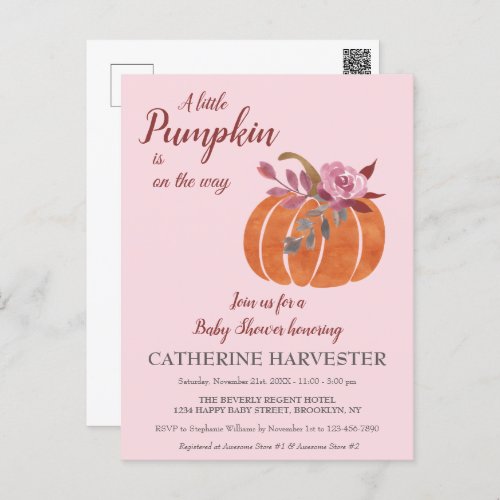 Little Pumpkin Rustic Autumn Baby Shower Postcard