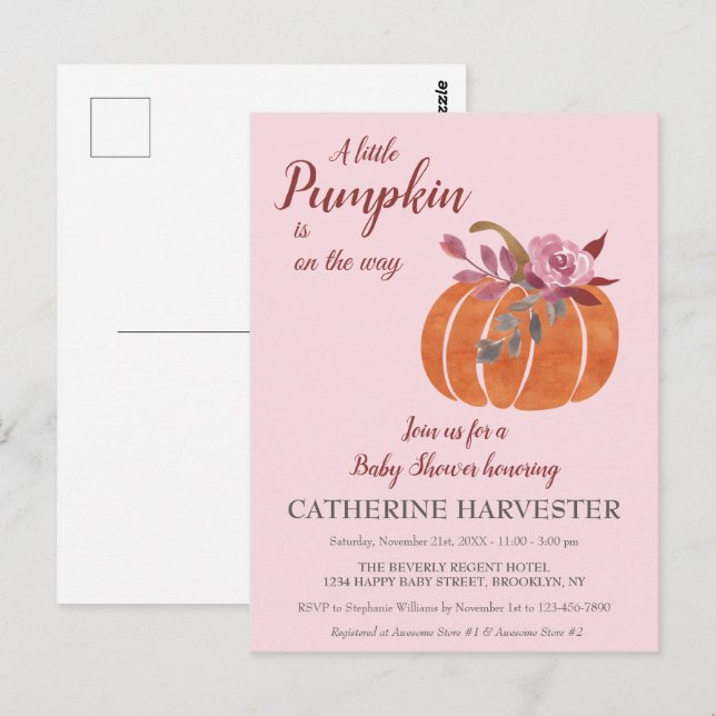 Little Pumpkin Rustic Autumn Baby Shower Postcard (Front/Back)