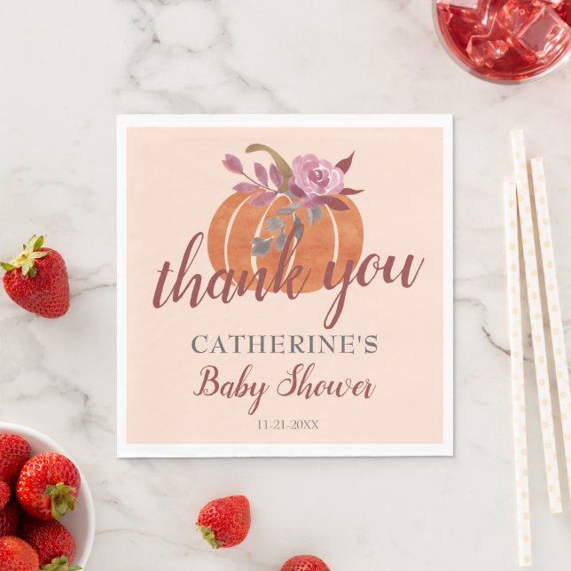 Little Pumpkin Rustic Autumn Baby Shower Thank You Napkins (Insitu)