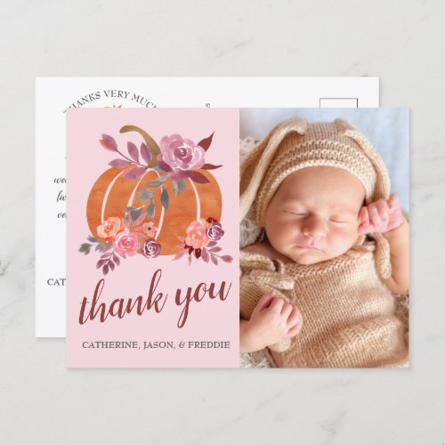 Little Pumpkin Rustic Autumn Baby Shower Thank You Postcard