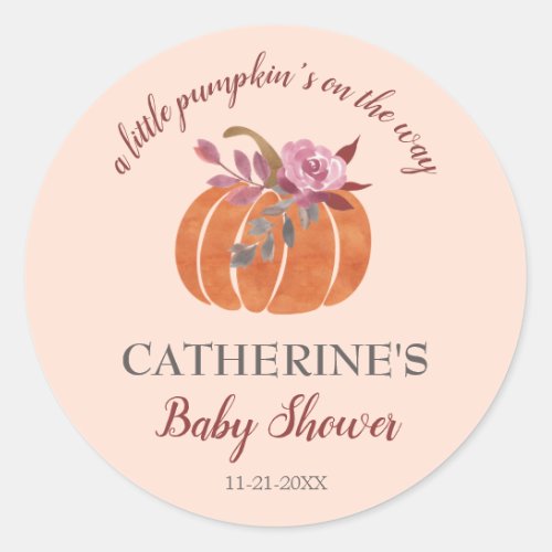 Little Pumpkin Rustic Autumn Floral Baby Shower  Classic Round Sticker