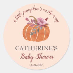 Little Pumpkin Rustic Autumn Floral Baby Shower  Classic Round Sticker