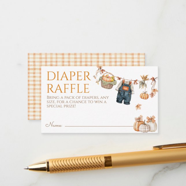 Little Pumpkin Rustic Baby Shower Diaper Raffle Enclosure Card (Front/Back In Situ)