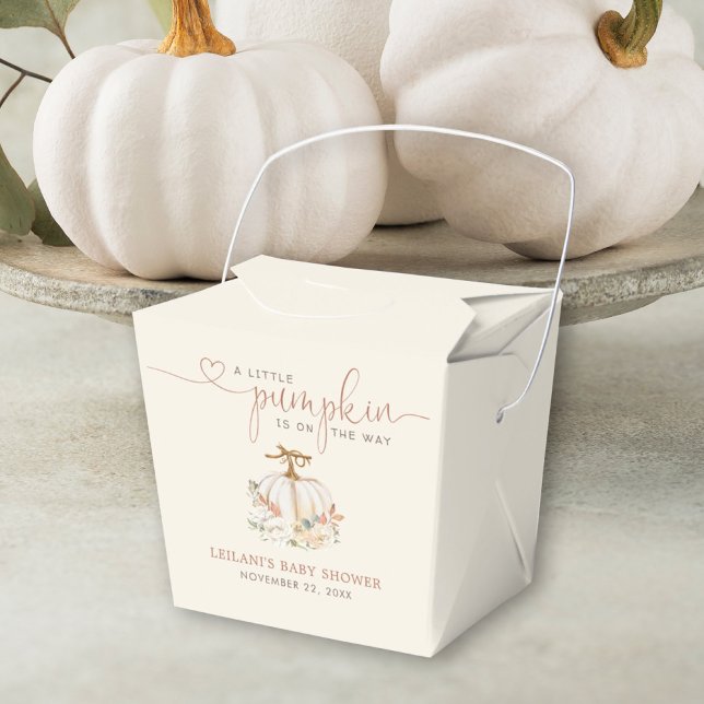 Little Pumpkin Rustic Baby Shower Favor Boxes (Autumn is in the air with this little pumpkin on the way fall floral baby shower favor takeout box.)