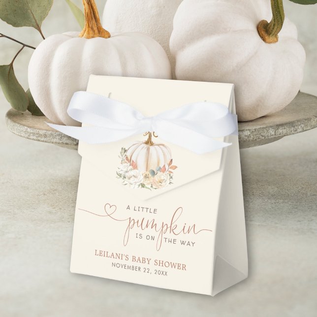 Little Pumpkin Rustic Baby Shower Favor Boxes (Autumn is in the air with this little pumpkin on the way fall floral baby shower favor tent.)