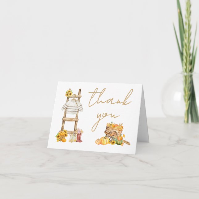 Little Pumpkin Rustic Baby Shower  Thank You Card (Front)