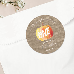 Little Pumpkin Rustic Burlap 1st Birthday Classic Round Sticker