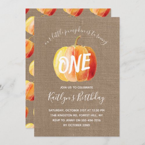 Little Pumpkin Rustic Burlap 1st Birthday Invitation