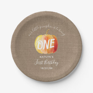 Little Pumpkin Rustic Burlap 1st Birthday Paper Plates