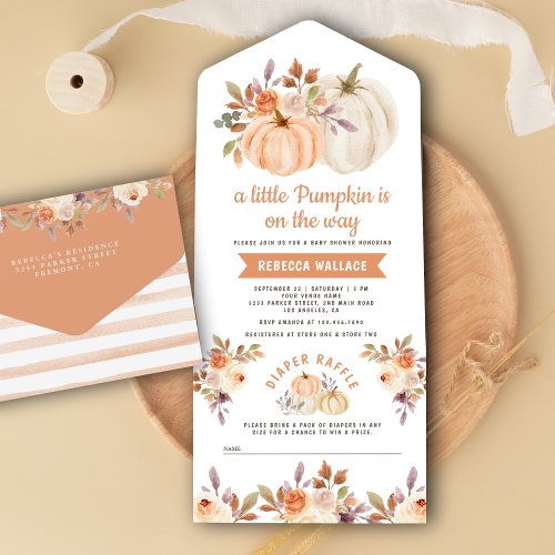 Little Pumpkin Rustic Earthy Floral Baby Shower All In One Invitation