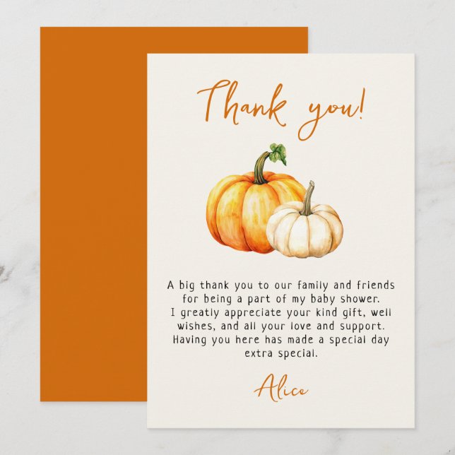 Little Pumpkin Rustic Fall Autumn Baby Shower Thank You Card (Front/Back)