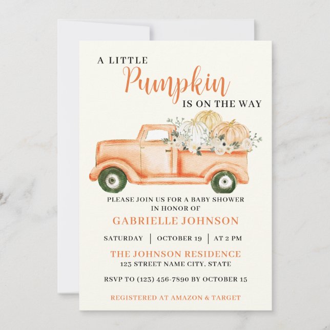 Little Pumpkin Rustic Fall Baby Shower Invitation (Front)