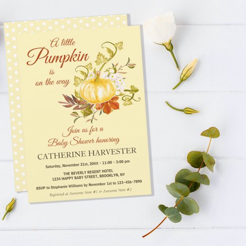 Little Pumpkin Rustic Fall Baby Shower Invitation