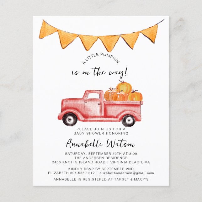 Little Pumpkin Rustic Fall Baby Shower Invitation (Front)