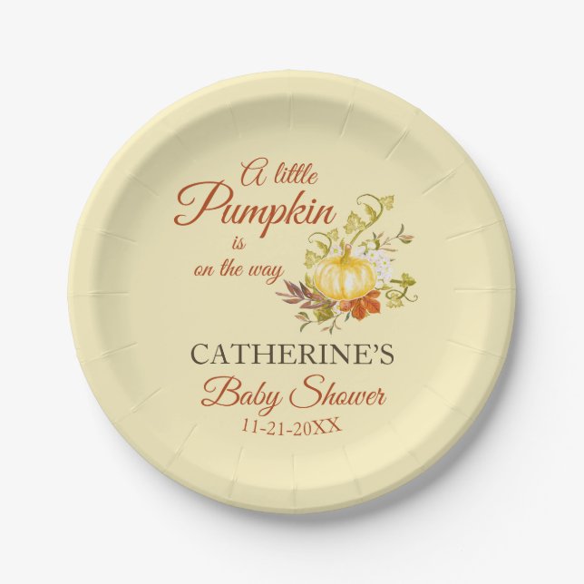 Little Pumpkin Rustic Fall Baby Shower Paper Plates (Front)
