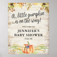Little Pumpkin Rustic Fall Baby Shower Welcome Poster