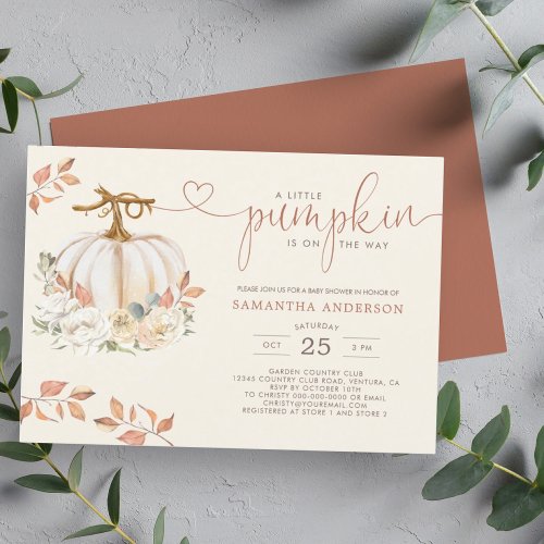Little Pumpkin Rustic Fall Floral Baby Shower Invitation
