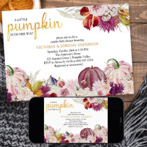 Little Pumpkin Rustic Floral Couples Baby Shower Invitation