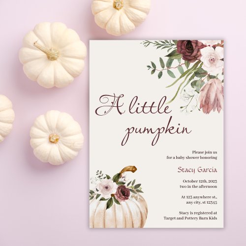 Little pumpkin Rustic Floral Fall Baby Shower Invitation