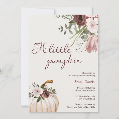 Little pumpkin Rustic Floral Fall Baby Shower Invitation