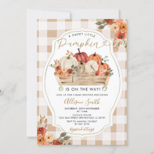 Little Pumpkin Rustic Floral Gingham Baby Shower Invitation