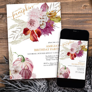 Little Pumpkin Rustic Floral Girls Birthday Invitation