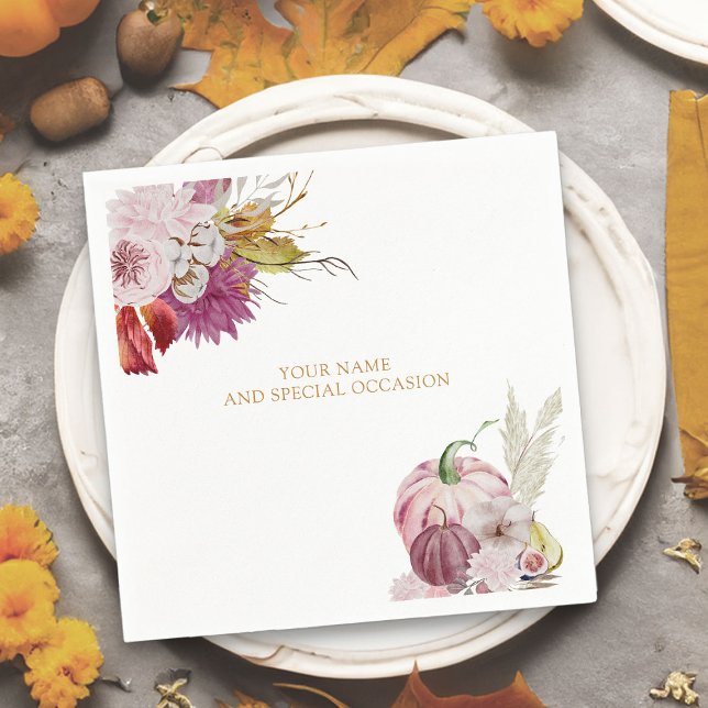 Little Pumpkin Rustic Floral Personalized Napkins (Personalized napkins for fall occasions  from the little pumpkin collection)