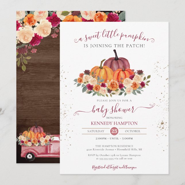 Little Pumpkin Rustic Gender Neutral Baby Shower Invitation (Front/Back)