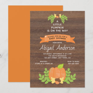 Little Pumpkin Rustic Gender Neutral Baby Shower Invitation