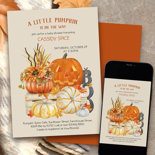 Little Pumpkin Rustic Halloween Baby Shower Invitation