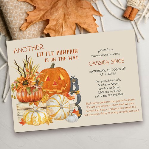 Little Pumpkin Rustic Halloween Baby Sprinkle Invitation