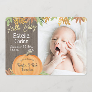 Little Pumpkin Rustic Photo Birth Announcement
