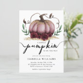 Little Pumpkin Rustic Pink Gold Baby Shower Invitation (Standing Front)