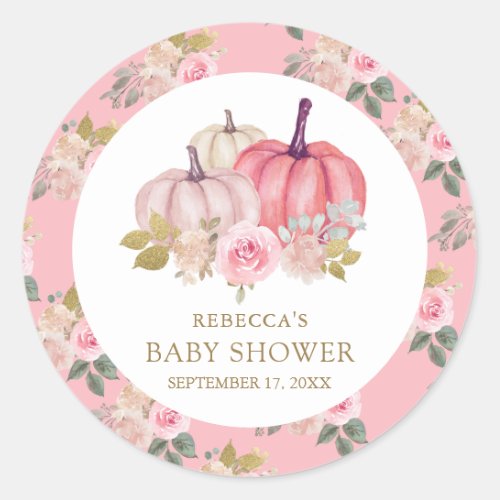 Little Pumpkin Rustic Pink Gold Floral Baby Shower Classic Round Sticker