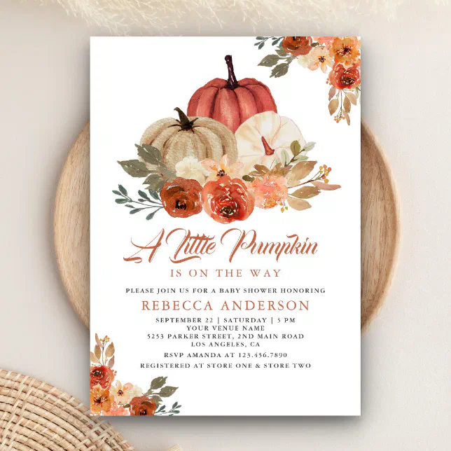 Little Pumpkin Rustic Terracotta Baby Shower Invitation | Zazzle