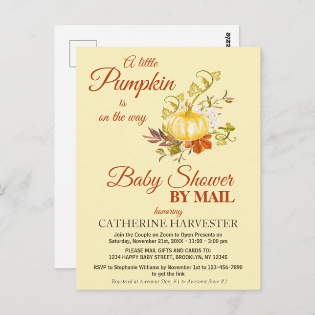 Little Pumpkin Rustic Virtual Baby Shower By Mail Postcard (Front/Back)