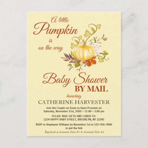 Little Pumpkin Rustic Virtual Baby Shower By Mail Postcard