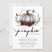 Little Pumpkin Rustic White Gold Baby Shower Invitation (Front)